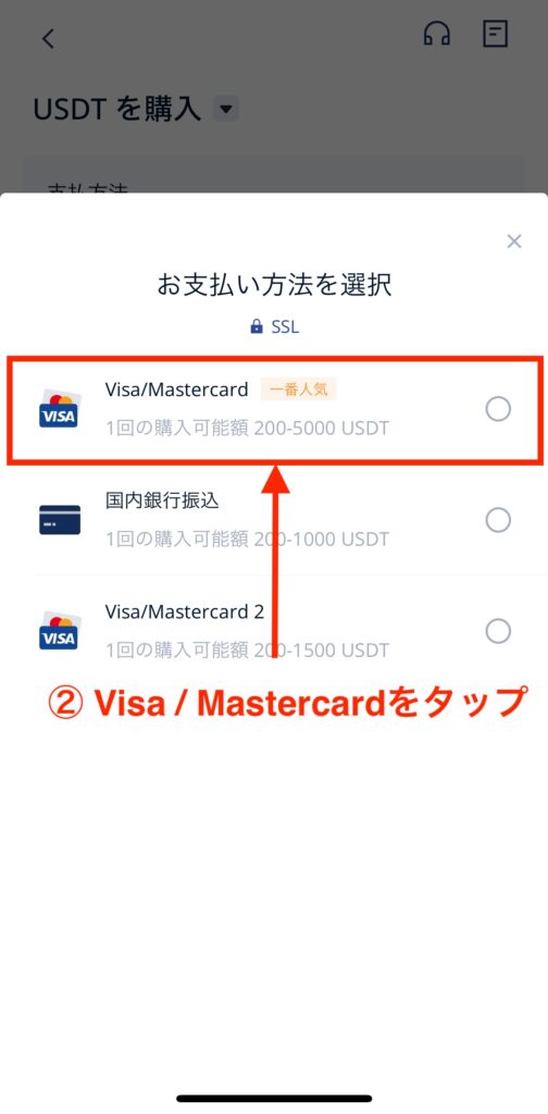 Visa / Mastercardをタップ